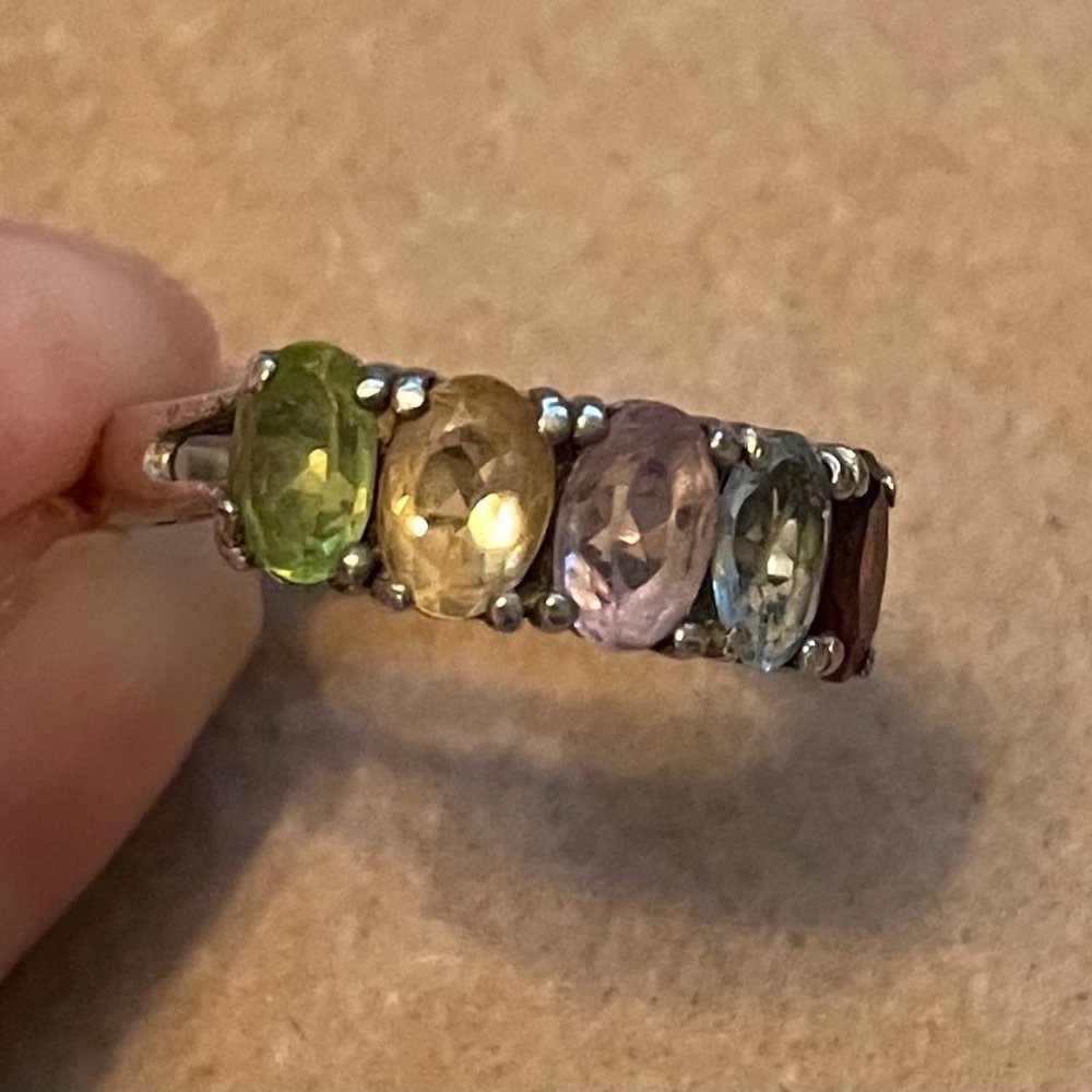 Sterling and Semi Precious Stone Rainbow Ring 6 - Picture 3 of 13